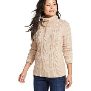 L.L. Bean Mixed-Cable Funnelneck Sweater S small oatmeal heather Double funnel